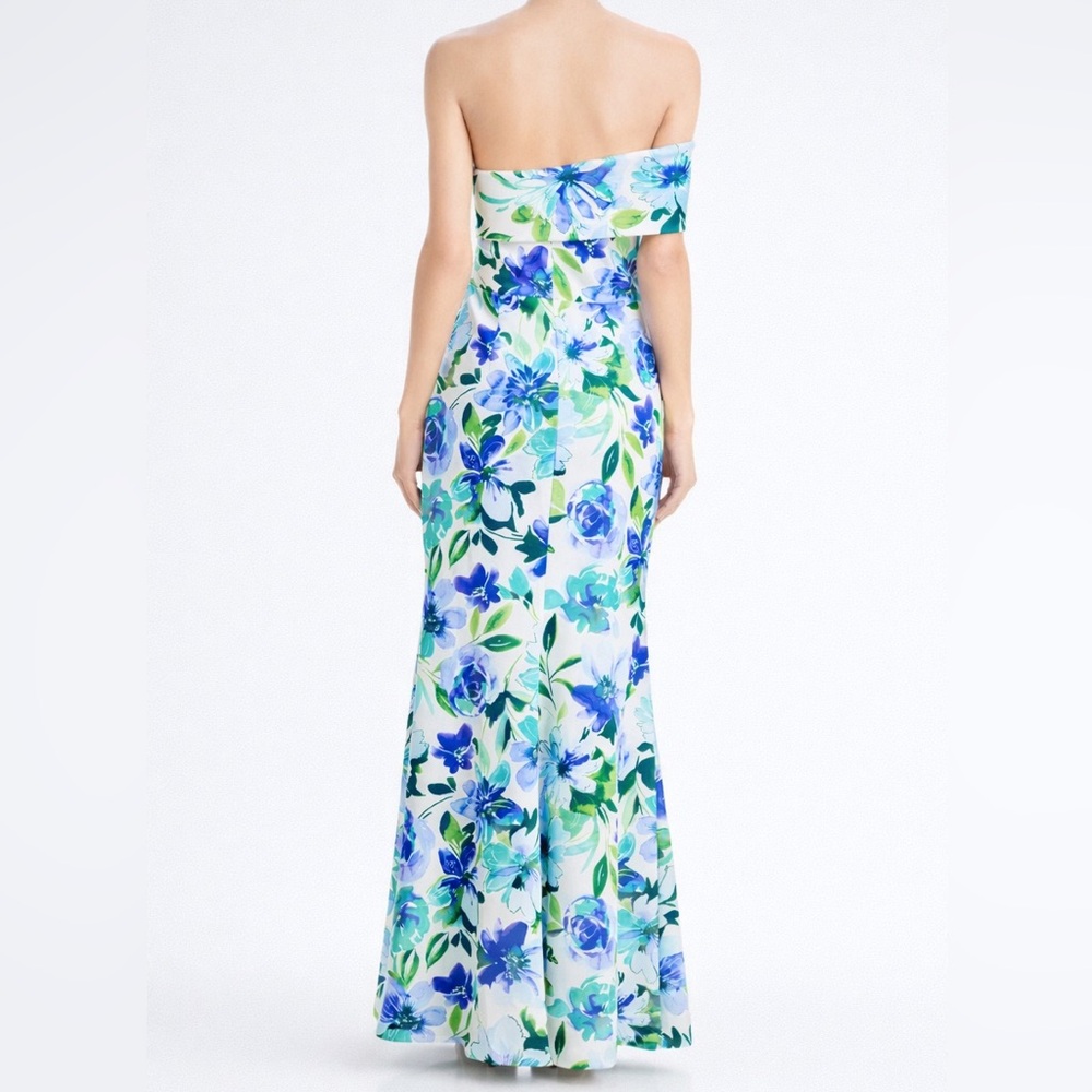 🆕🩵💙💚Eliza J Blue & Green Floral Off-Shoulder Mermaid Gown Size 4,6 Prom Formal - Picture 3 of 17